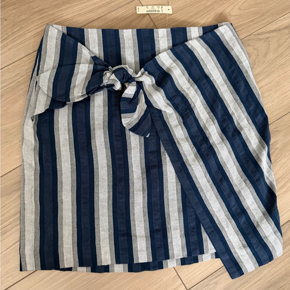 Madewell Navy and Gray Striped Tie Front Mini Skirt